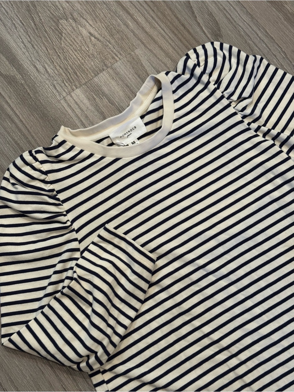 Tuckernuck Pomander Place Vesty Navy Ivory Striped Puff Sleeve Top medium